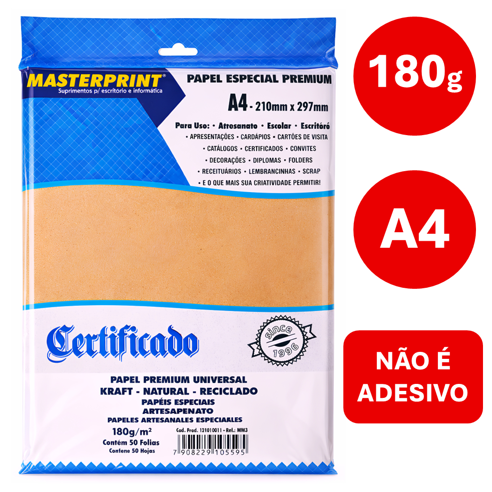 Papel Kraft 180g A4 Artesanato Papelaria Premium Masterprint em Oferta na Shopee