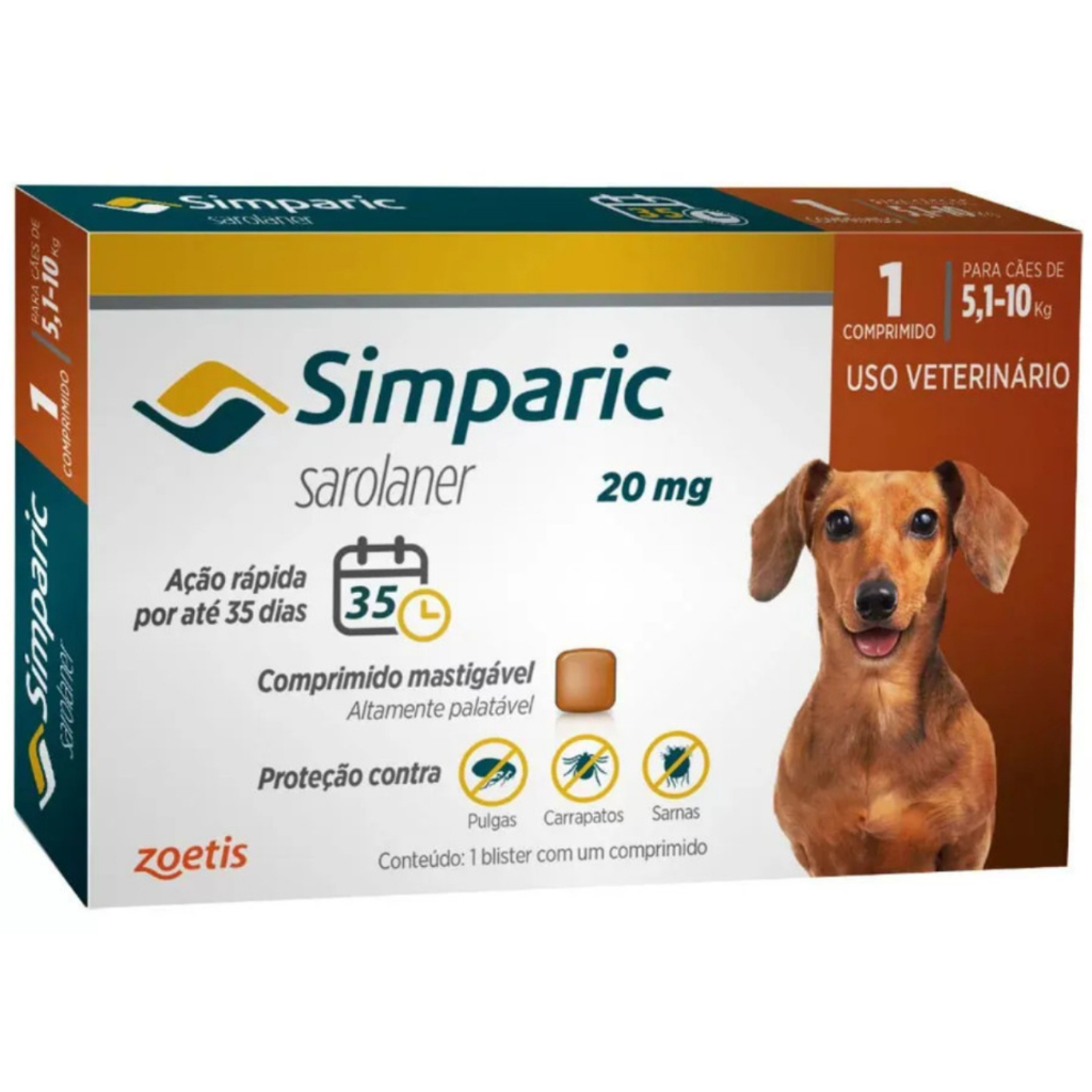Antipulgas e Carrapatos para Cães - Simparic 5,1 a 10kg - Zoetis