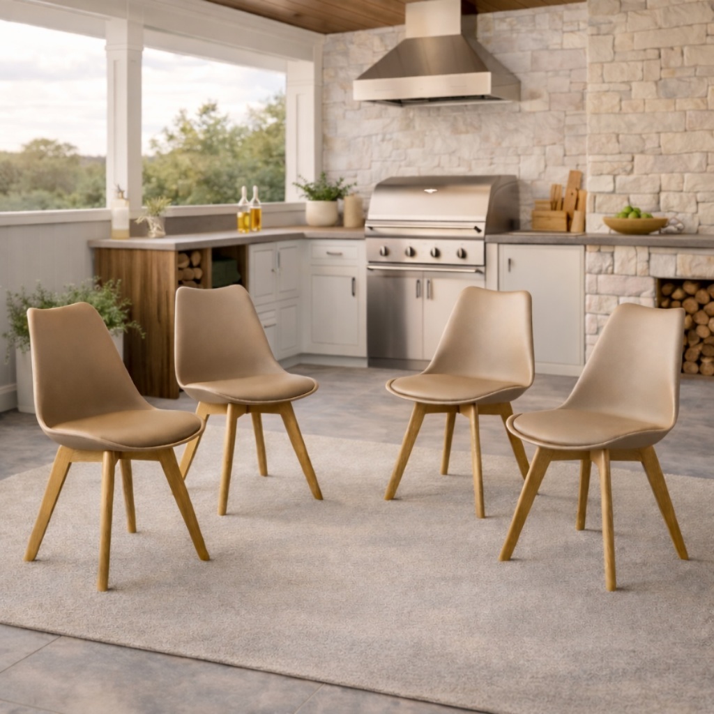 Conjunto com 4 Cadeiras Saarinen Base Madeira para Mesa de Jantar e Cozinha