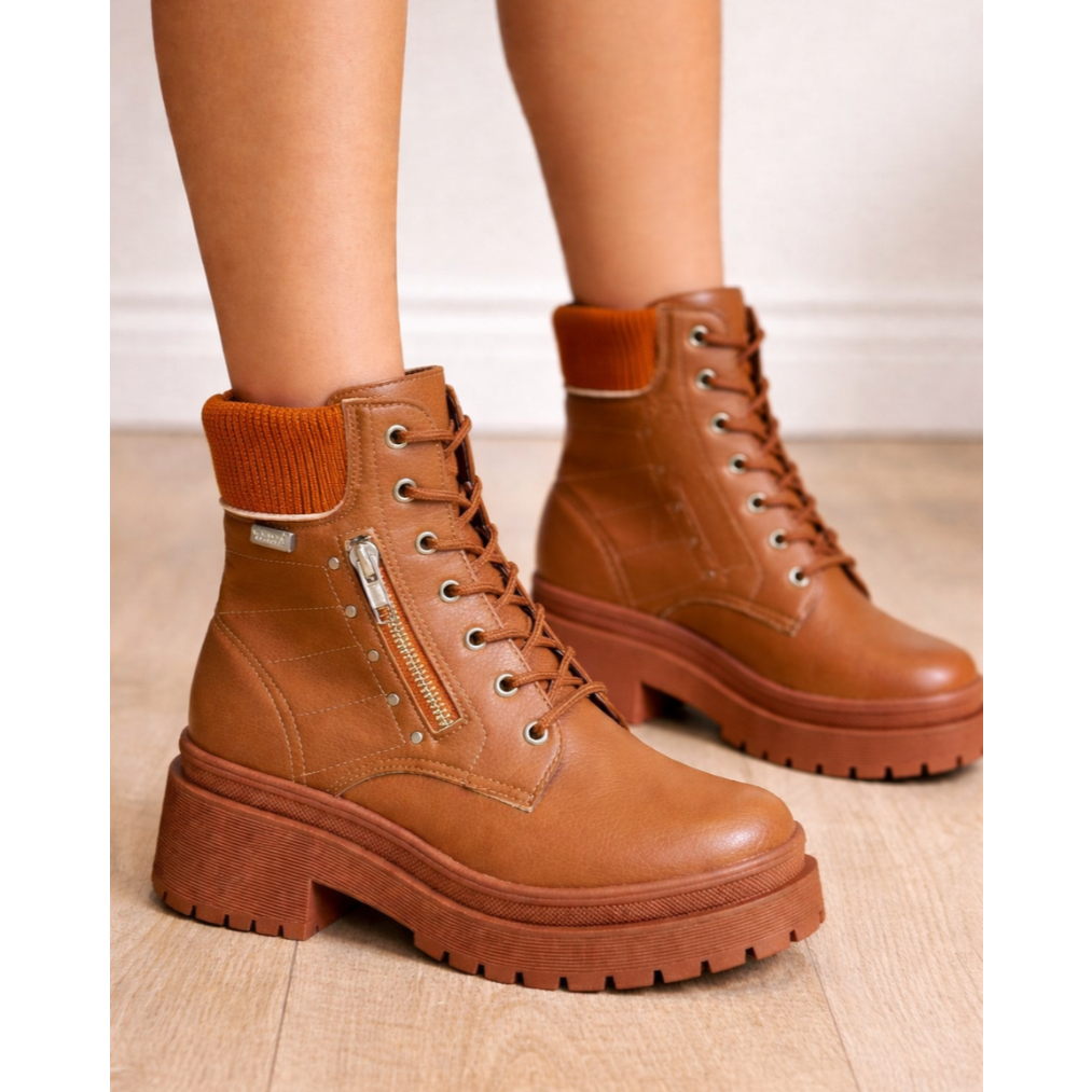 Bota Cano Baixo Coturno Feminino com Sola Tratorada super Confortável Casual, Antiderrapante