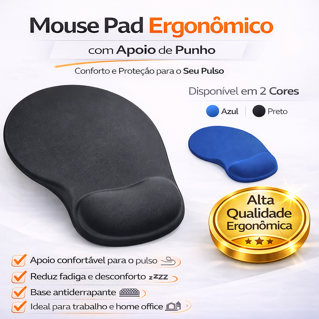 Mouse Pad Confortável Base Antiderrapante Alta Qualidade