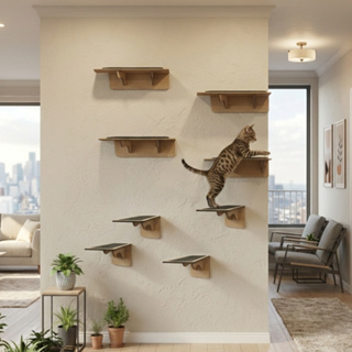 Kit 8 Peças Para Gatos 4 Prateleiras + 4 degraus Gato Parede MDF Pet Playground Suporte 10kg Montado em Oferta na Shopee