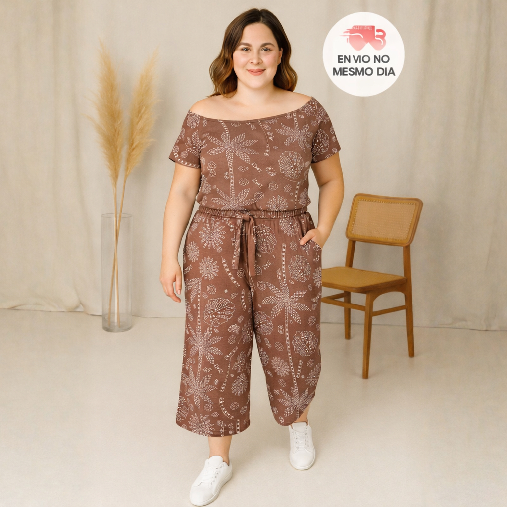 Conjunto Pantacourt Plus Size Feminino casual com manga curta estampado em Oferta na Shopee
