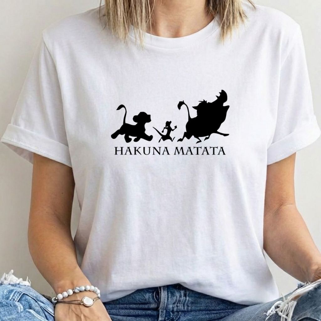 Camiseta Feminina Hakuna Matata Blusa 100%Algodão Timão e Pumba em Oferta na Shopee
