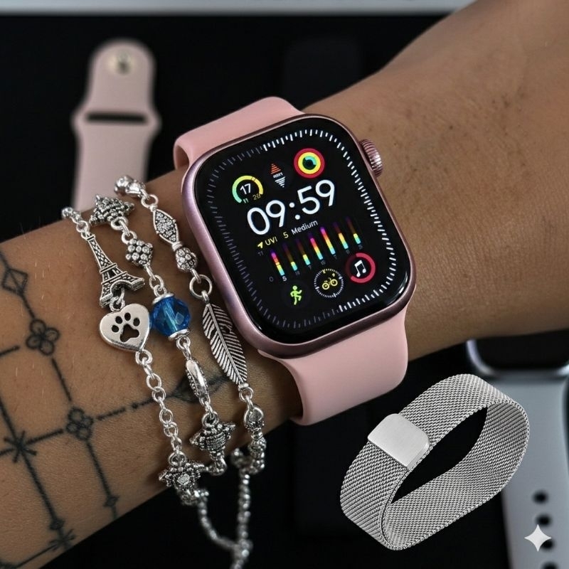 Smartwatch GS9 Mini + pulseira milanesa Chat GPT 41mm GPS faz Recebe Chamada Original Lançamento Apple watch