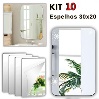 Kit 10x Espelho Placa 30x20cm Adesivo Acrílico Boa Nitidez Retangular Decorativo Quarto Sala Banheiro em Oferta na Shopee