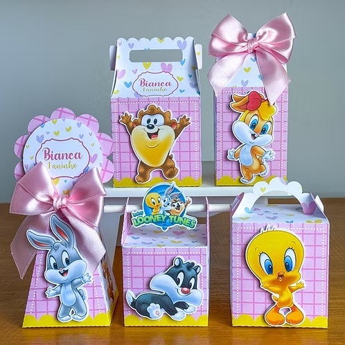 KIT FESTA  Personalizados Baby Looney Tunes menina pegue e Monte Lembrancinhas - Aniversário - Caixinha Personalizadas