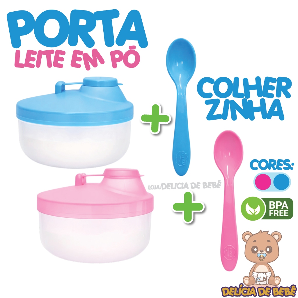 Porta Leite Em Pó + Colher - Tampa Vedante Com Bico Dosador 3 Divisórias De 50 ML Cada Para Bebê