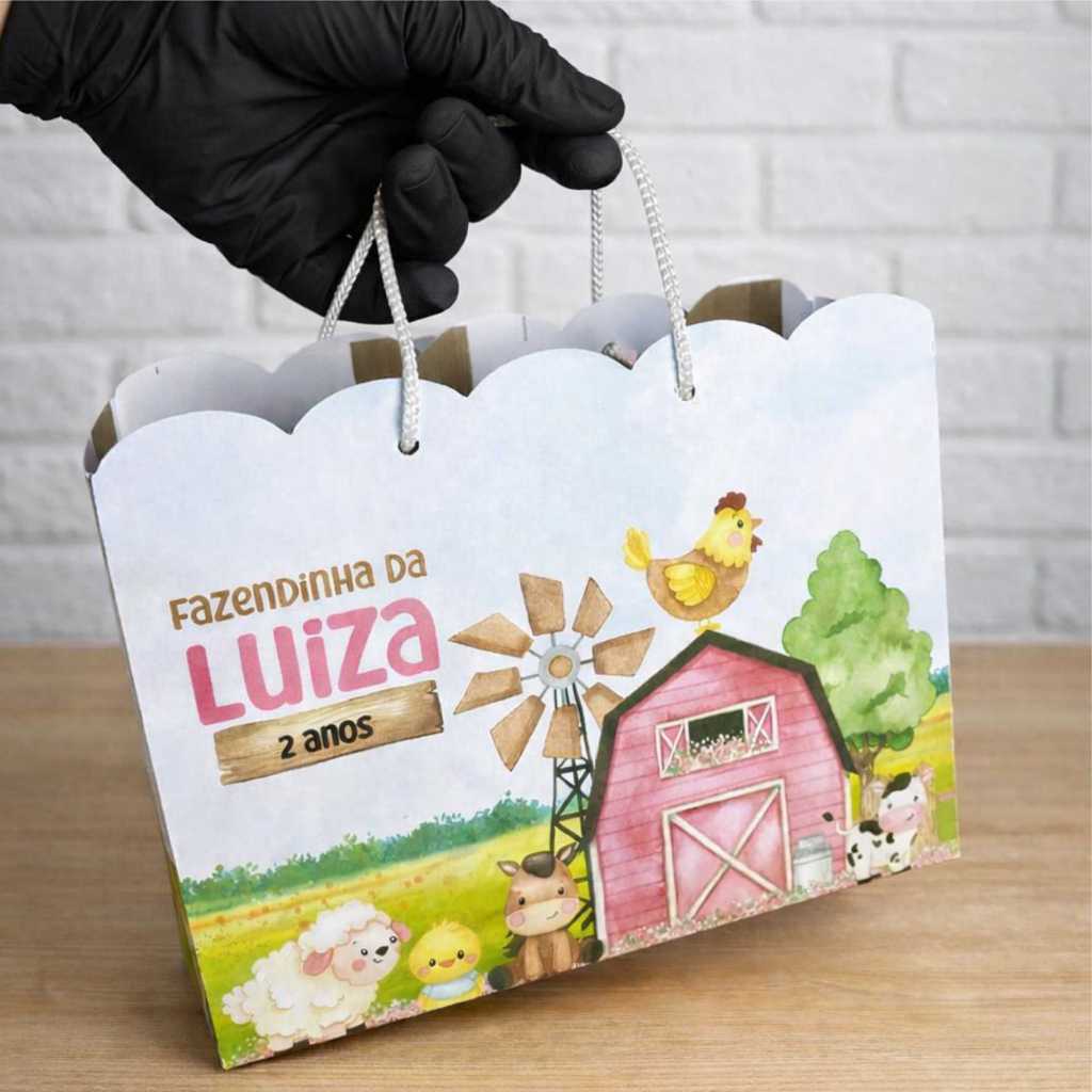 Kit 10 Sacolinhas Fazendinha Rosa | Pegue e Monte | Aniversário Menina | surpresa | lembrança