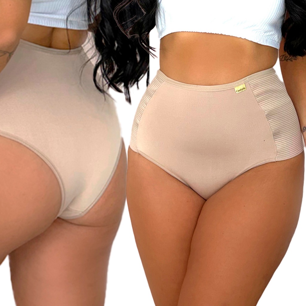 Kit 2 Calcinhas Modeladora Cintura Alta Cinta Compressão Cós Redutora em Oferta na Shopee