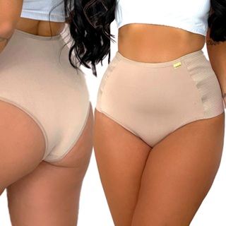 Kit 2 Calcinhas Modeladora Cintura Alta Cinta Compressão Cós Redutora em Oferta na Shopee