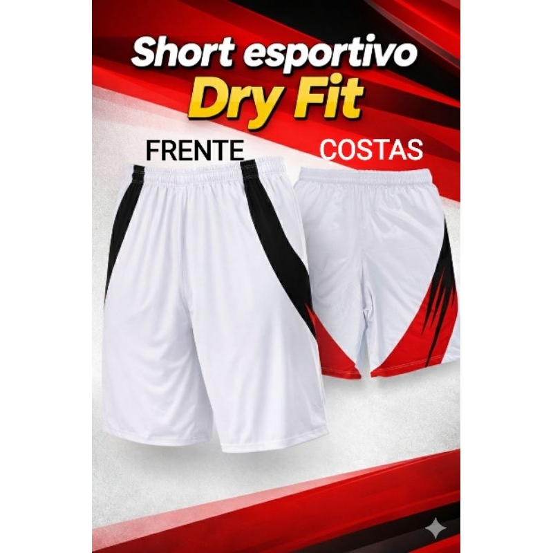 Shorts Calção  BRANCO Dryfit Futebol Caminhada em Oferta na Shopee