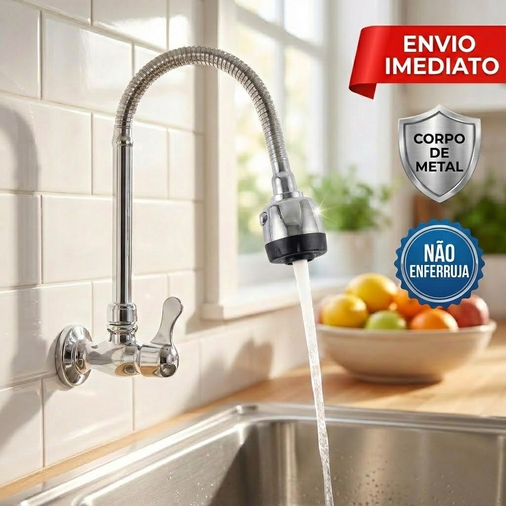 Torneira Cozinha Parede Gourmet Flexível 1/4 Volta Metal Cromado Luxo Arejador Duplo em Oferta na Shopee