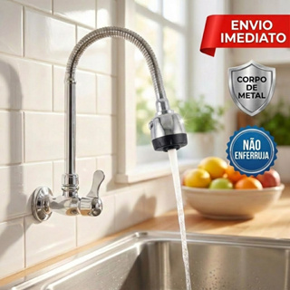 Torneira Cozinha Parede Gourmet Flexível 1/4 Volta Metal Cromado Luxo Arejador Duplo em Oferta na Shopee