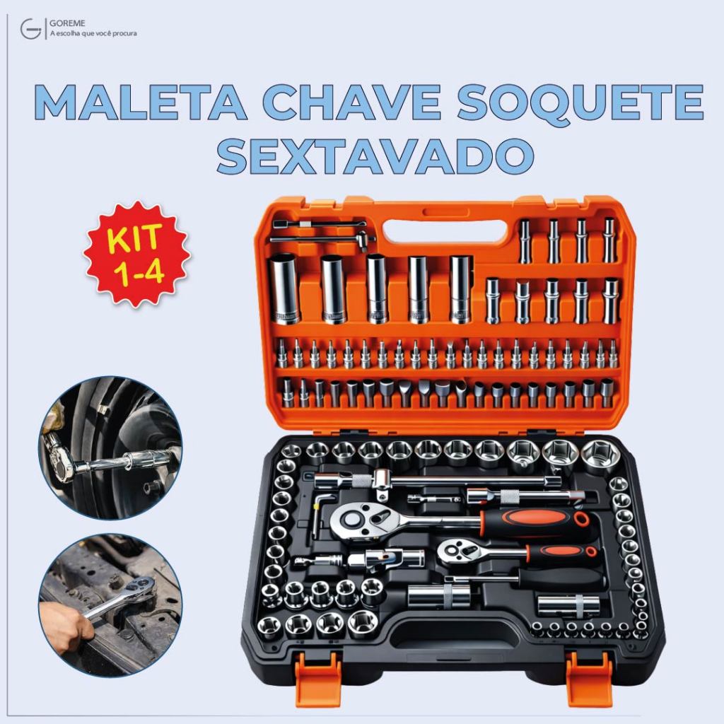 Kit Jogo de Soquete Para Mecânico Aço CRV 108 Peças Catraca Reversível em Oferta na Shopee