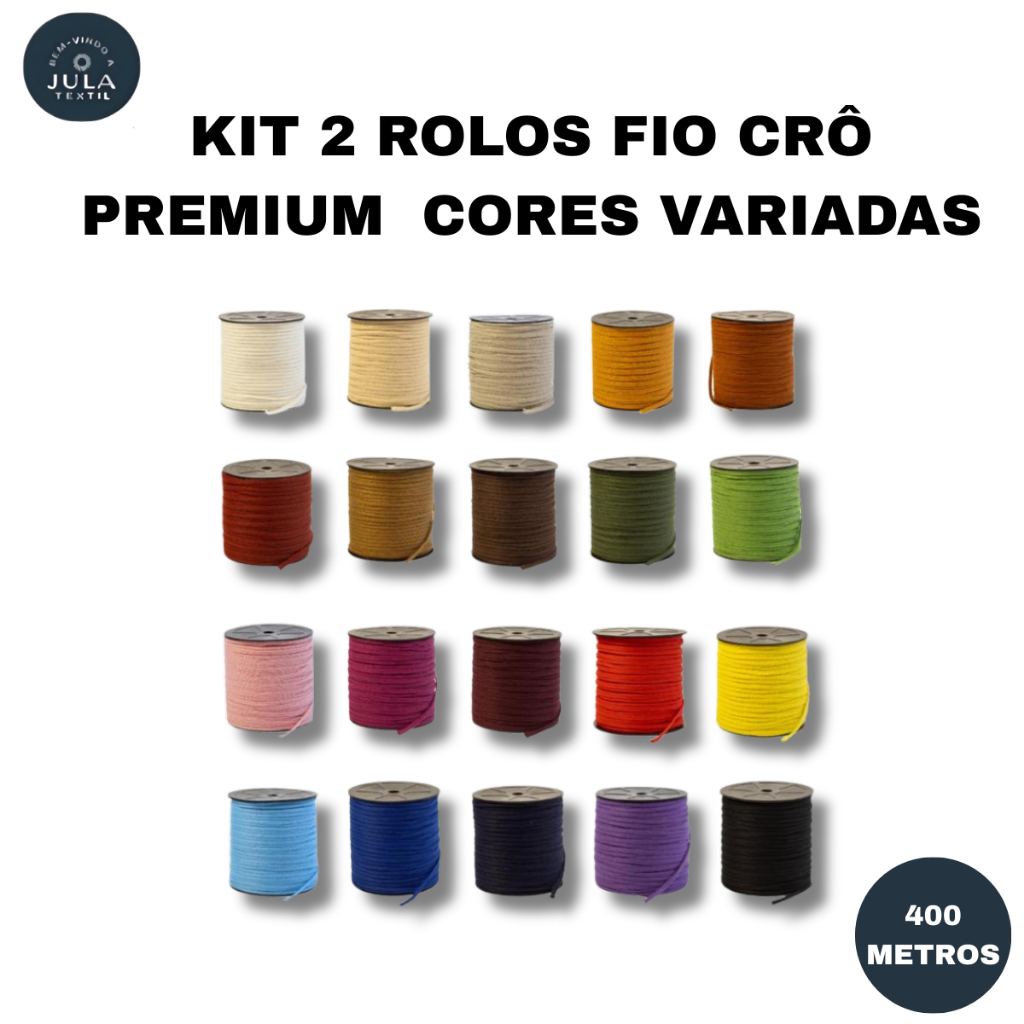 KIT 2 Rolos Fio Crô Premium 3mm 100% Poliéster Estruturado Crochê Tricô Artesanato Peça Decorativa em Oferta na Shopee