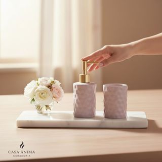 Porta sabonete Líquido Banheiro e Pote Decorativo em Cerâmica Kit Banheiro Dispenser para Sabonete