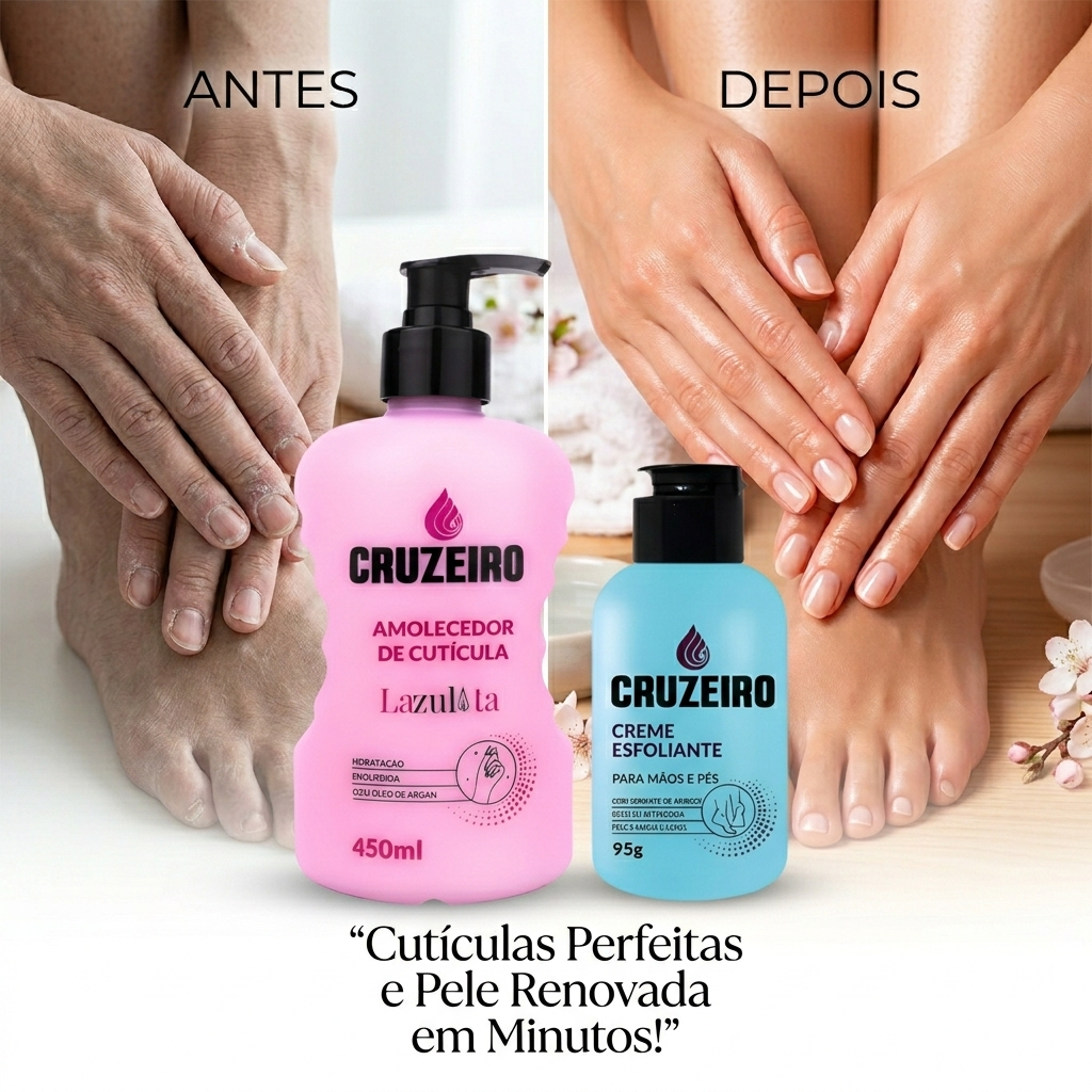 3 UND Amolecedor cutículas cruzeiro 450ml + 3 UND Creme esfoliante p/ mãos e pés 95ml