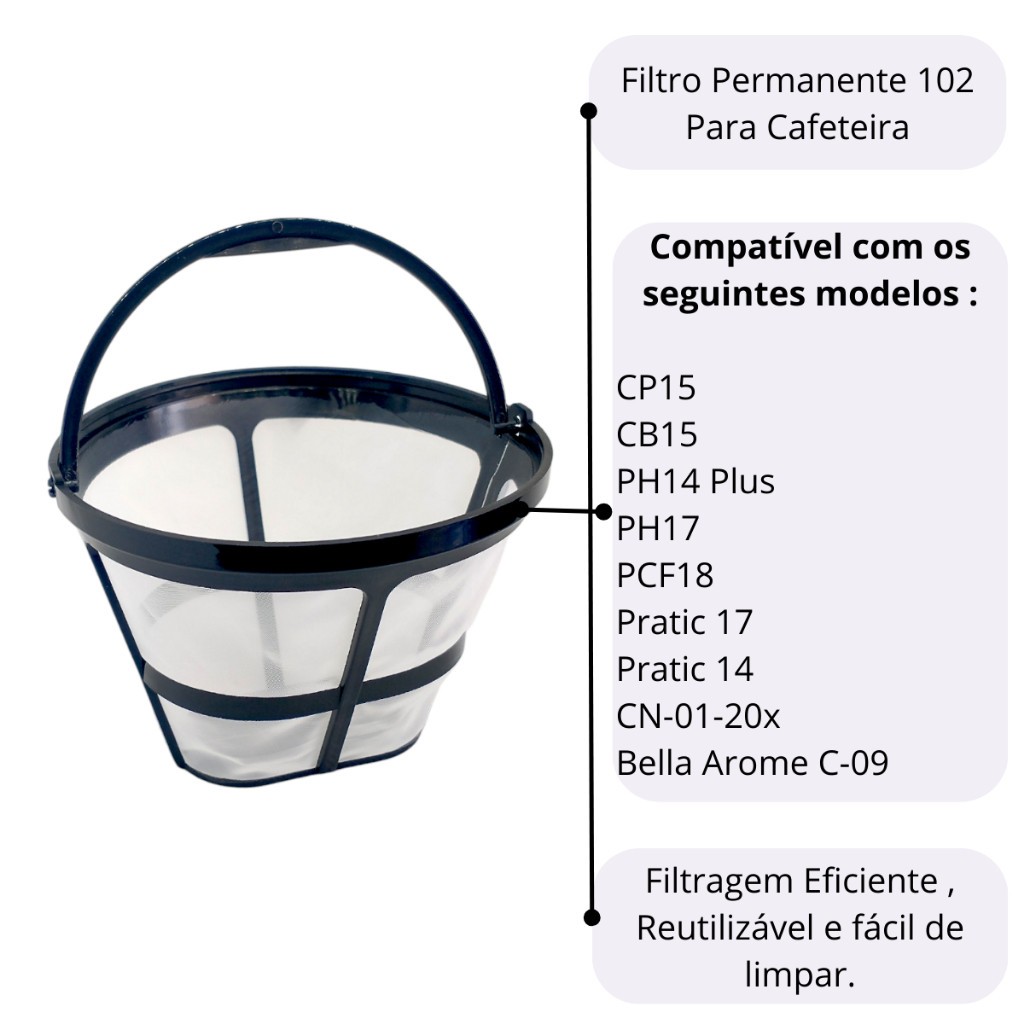 Filtro Permanente para Cafeteira Britânia CP15 - Reutilizável e Sustentável, Fácil de Limpar
