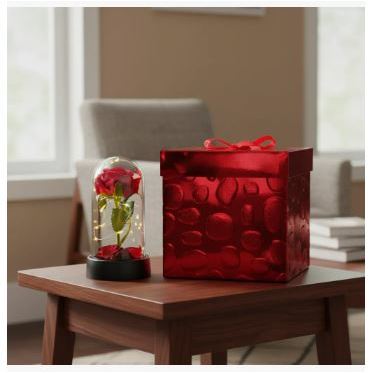 Kit Luminária Cúpula Rosa Encantada Led E Caixa Cubo 15cm