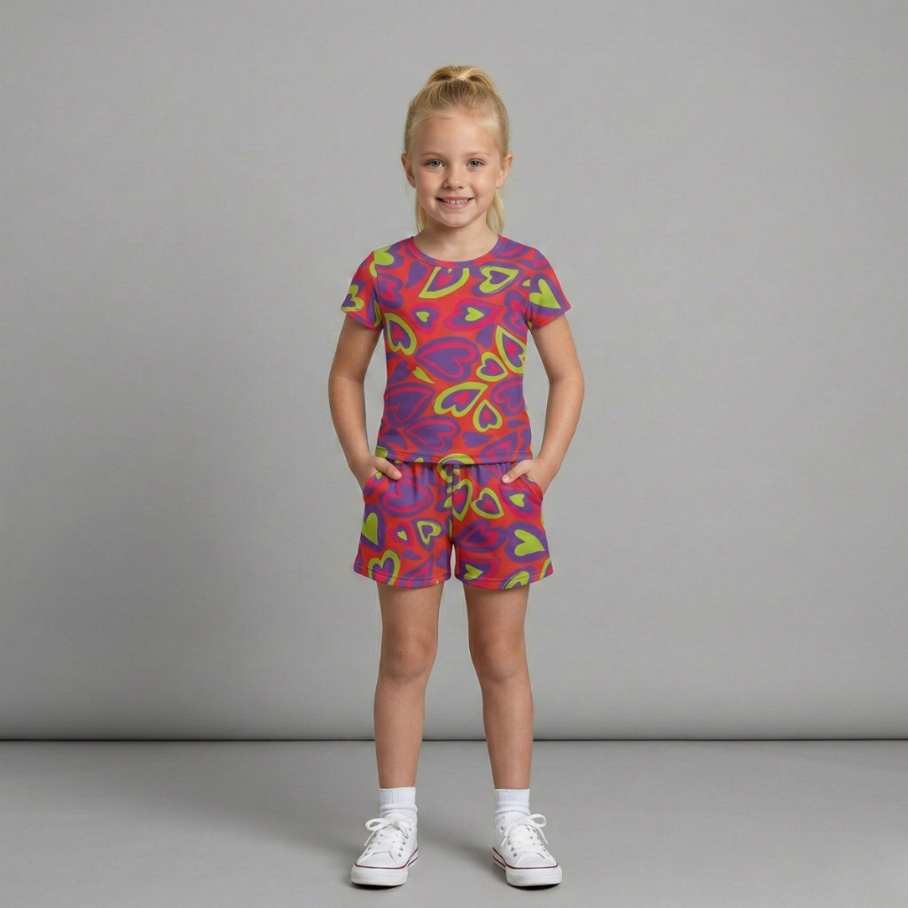 Kit 2 Peças 1 Conjunto Infantil Menina Blusa Shorts Estampado de Alta Qualidade Dia a Dia Respirável