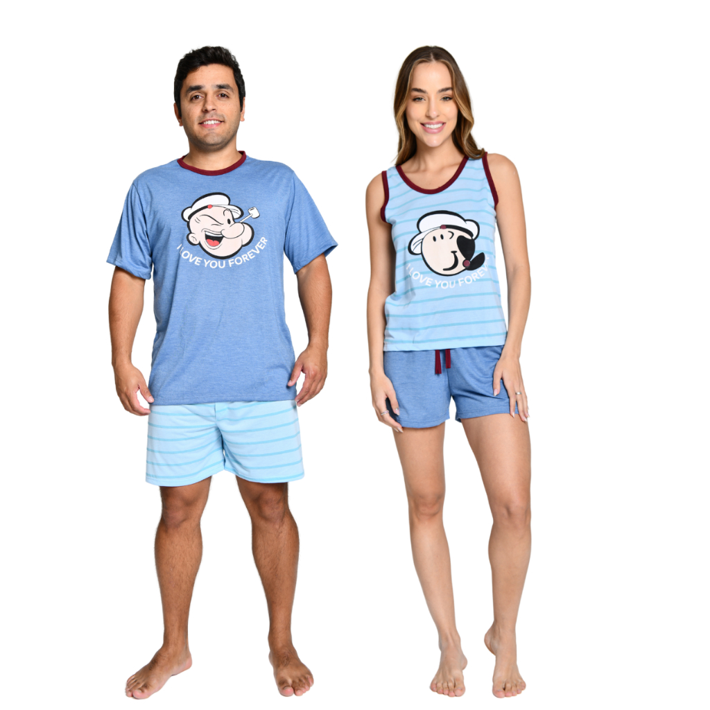 Kit 2 Pijamas Casal Feminino Baby Doll Regata E Short e Masculino Curto Verão