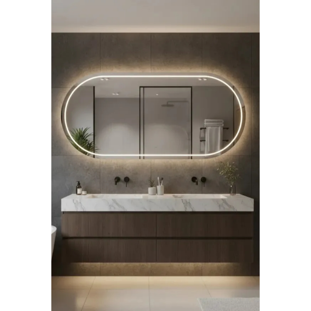 Espelho Oval 40x80cm com 3 Cores LED Touch Design Minimalista Decorativo