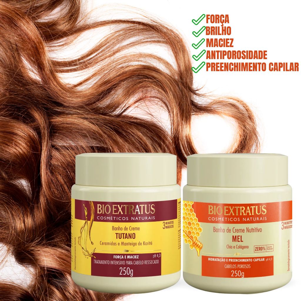 Kit Bio Extratus Tutano e Mel 250g + 250g | Máscaras Capilares Hidratação e Força Profissional