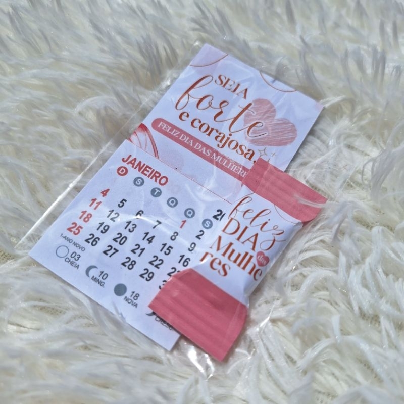 Mini Calendario e Bala Personalizado 2026 com Ima e Logo Lembrancinha Dia da Mulher Mimo