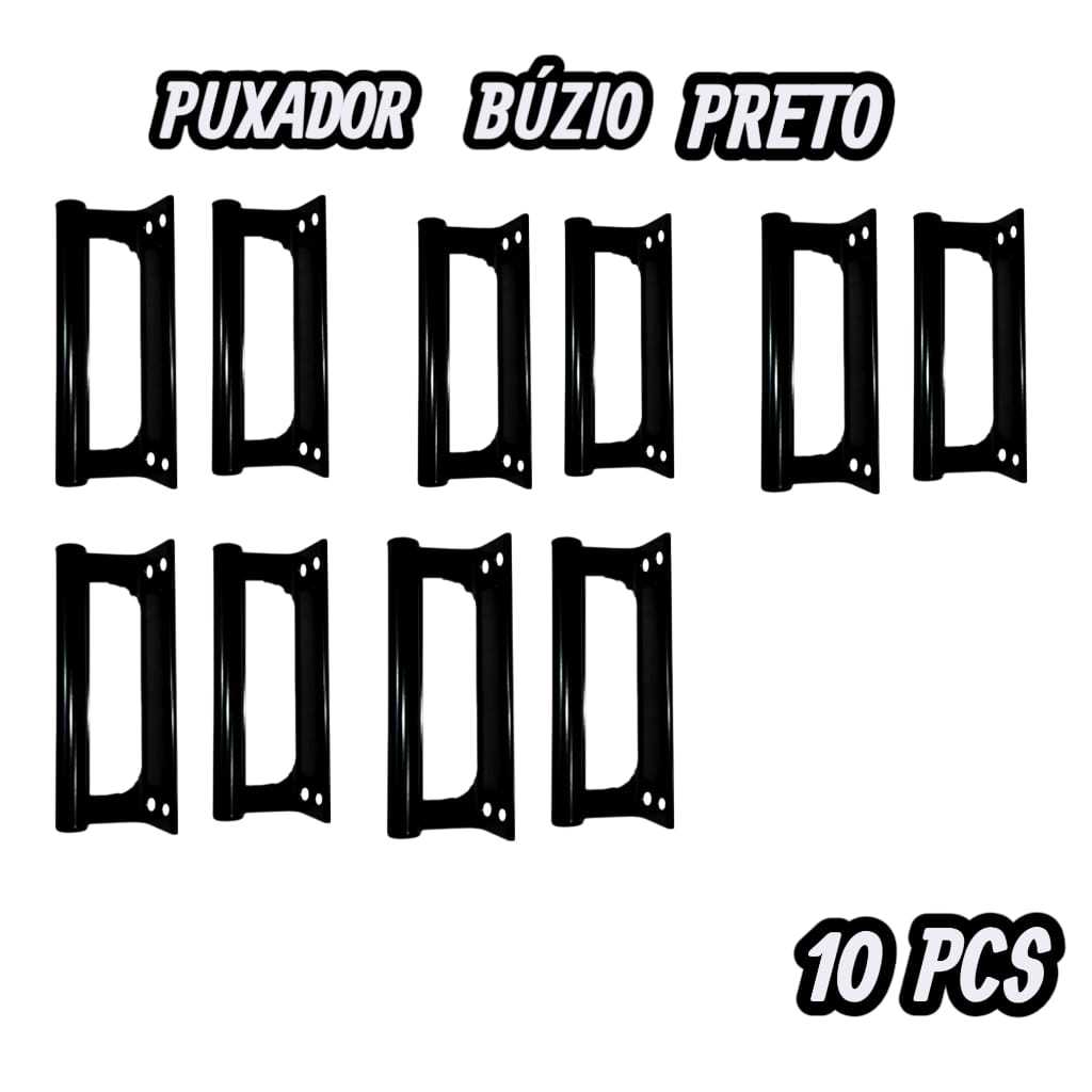 Puxador de Aluminio Buzio Porta Portão Correr Preto 150mm (KIT 10 PCS)