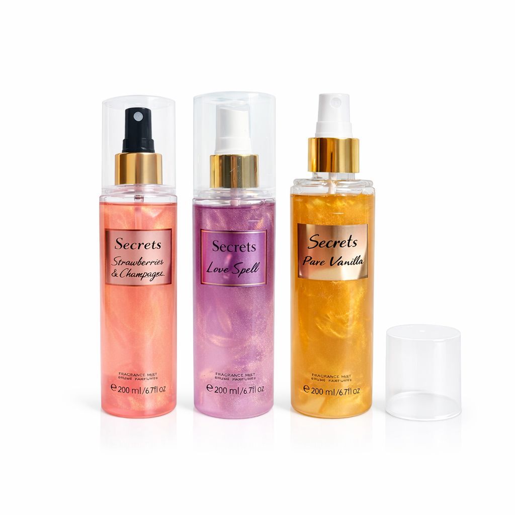 Kit 3 Body Splash Feminino 200ml Brilho Suave • Aromas Baumilia, , Morango, Lovi e Purie • Perfume Corporal Femini em Oferta na Shopee
