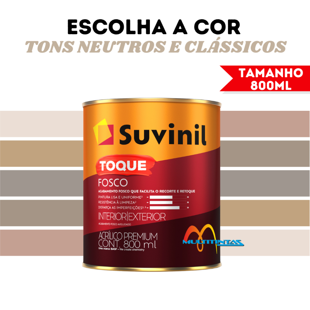Tinta Acrílica Fosco 800ml Tons Clássicos e Neutros Parede Toque Fosco Greige Suvinil em Oferta na Shopee