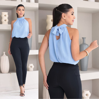 Blusa Feminina Estilosa Gola Alta Com Amarração Nas Costas Regata Estilosa em Oferta na Shopee