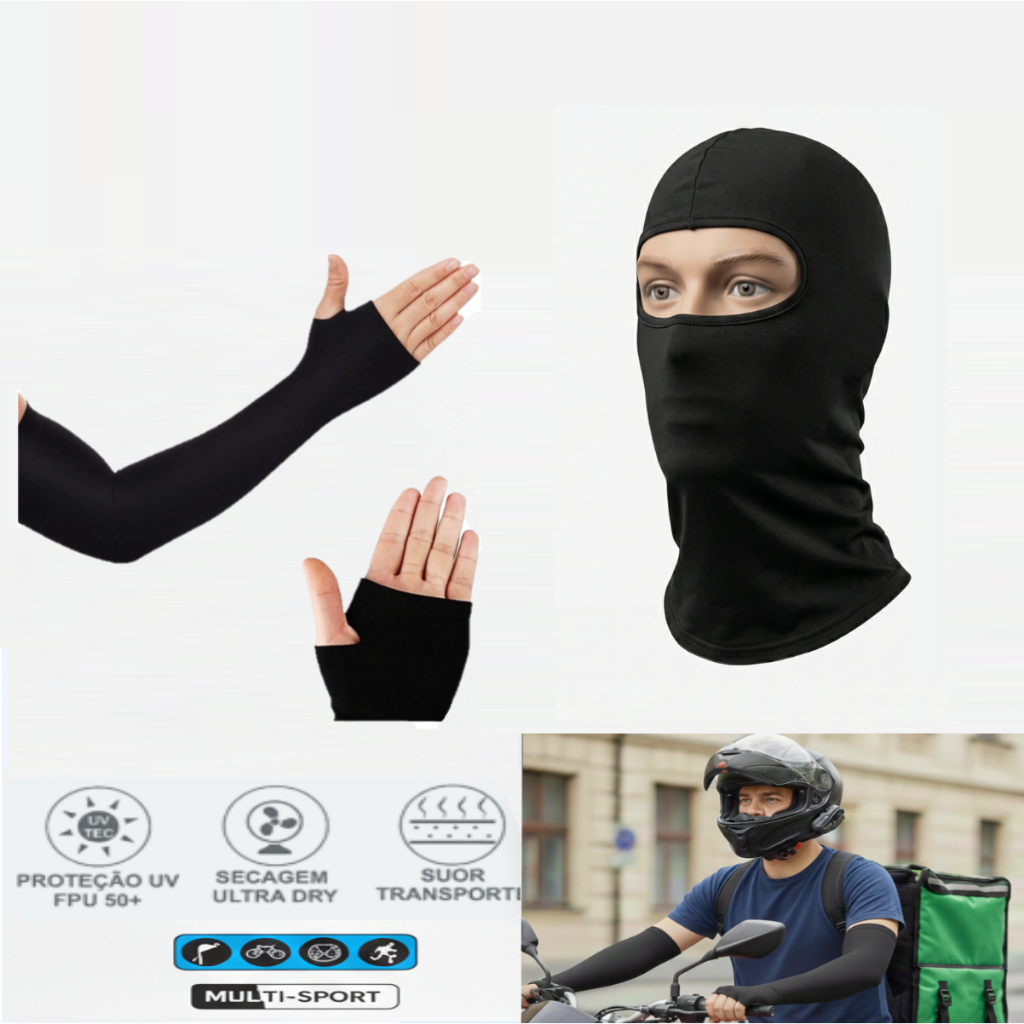 Kit Balaclava + Manguito Segunda Pele Touca Ninja Moto Ciclista Térmico Proteção Solar Uv50+ Premium em Oferta na Shopee