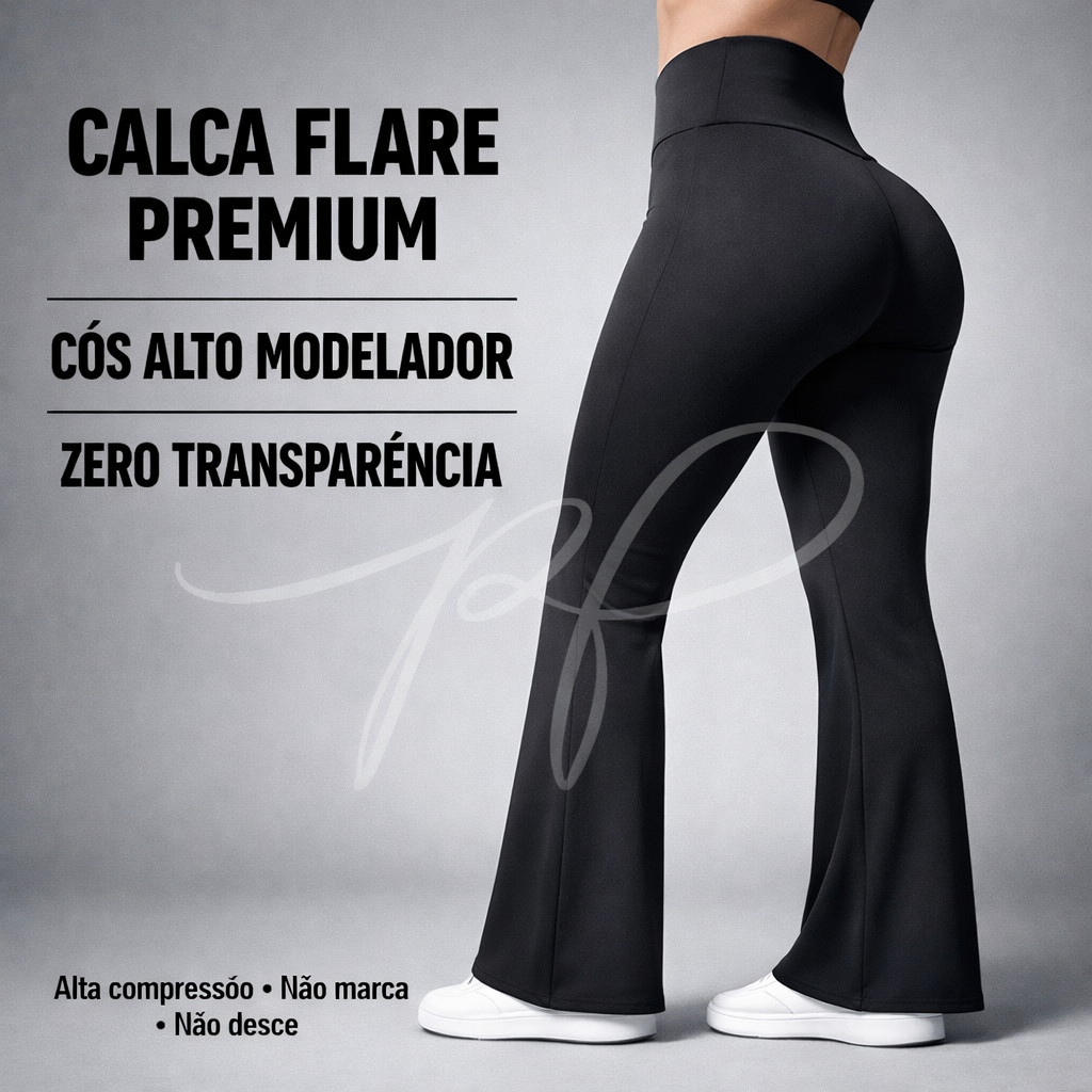 Calça Feminina Suplex Legging Flare Bailarina Cós Alto Modeladora