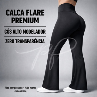 Calça Feminina Suplex Legging Flare Bailarina Cós Alto Modeladora em Oferta na Shopee