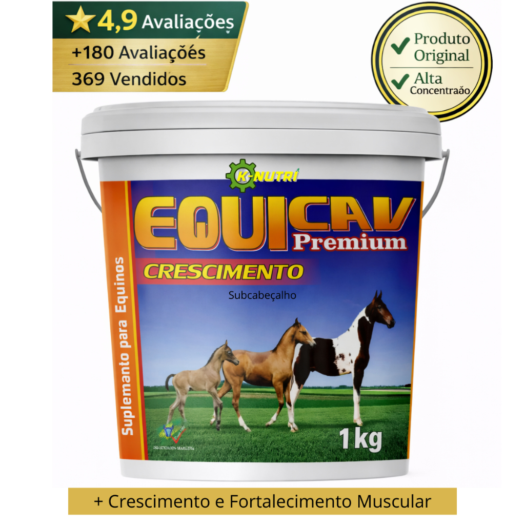 Equicav Premium Crescimento 1Kg - Agrocav Suplemento Equino.