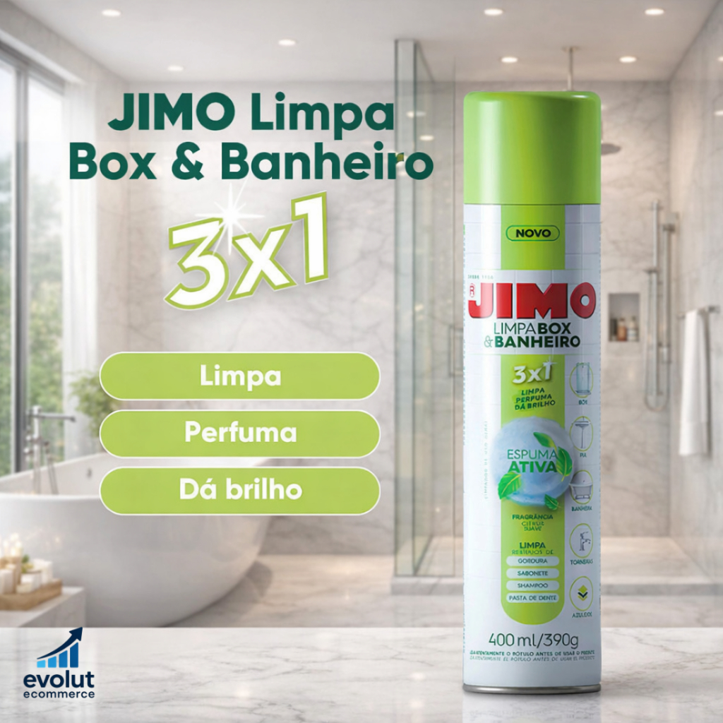 JIMO Limpa Box Banheiro 400ml Spray | Tira Mancha de Sabão e Gordura | Brilho Rápido