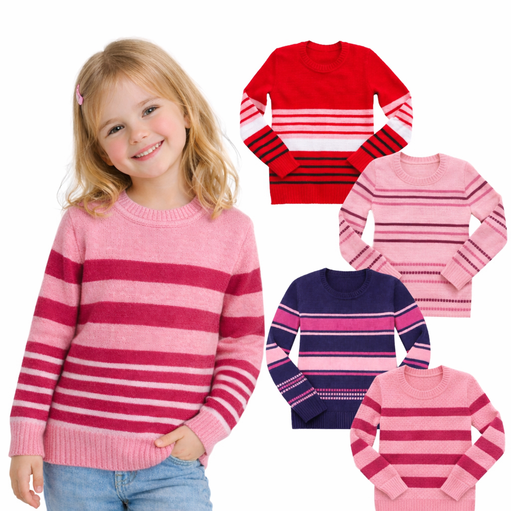 Kit Suéter Infantil Feminino Blusa de Frio Tricô 1 ao 8 1, 2 ou 3 Peças