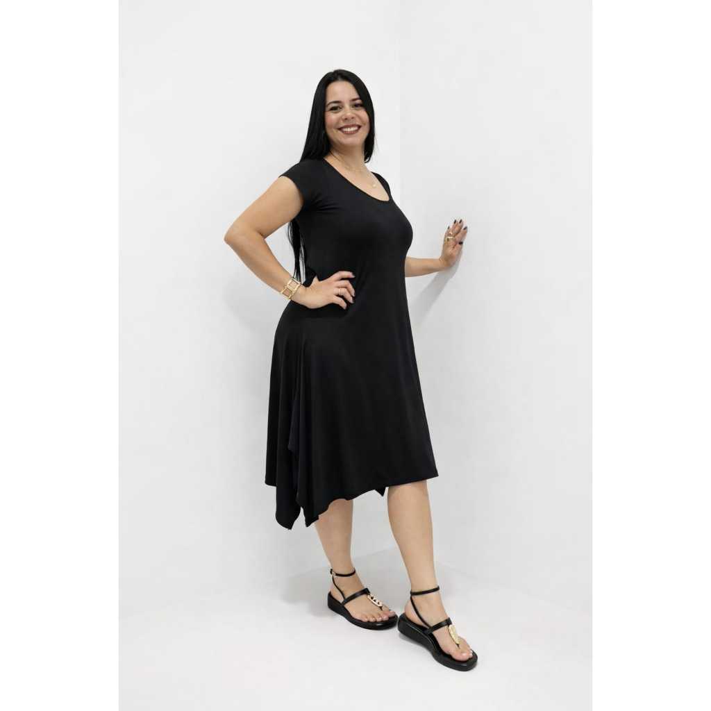 Vestido Feminino Manga curta mídi visco lycra soltinho confortável moda evangélica feminina