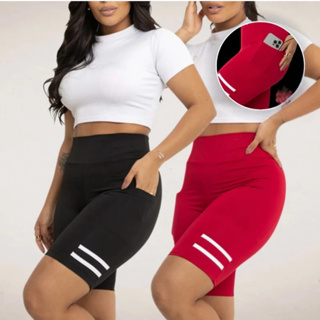 Bermuda Suplex Corrida Cintura Alta Sem Transparência Roupa Treino Feminina Bolso Lateral Academia em Oferta na Shopee