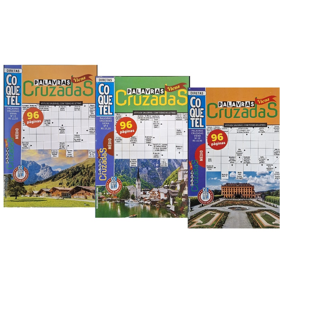 Kit 3 Revistas Palavras Cruzadas Nível Médio Coquetel (96 Páginas Cada)