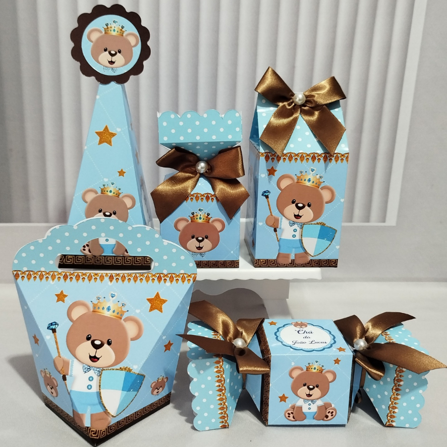 KIT CAIXINHAS PERSONALIZADAS, URSINHO PRINCIPE AZUL CLARO (PEGUE E MONTE) LEMBRANCINHA/DECORAÇÃO/FESTA INFANTIL