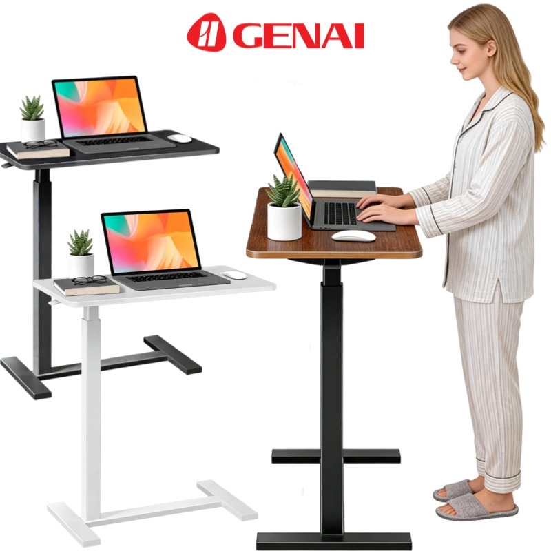 Mesa de Canto Ajustável de Altura 75-110cm Mesa Dobrável para Notebook e Cabeceira 3 Cores-Noz, Branco, Preto