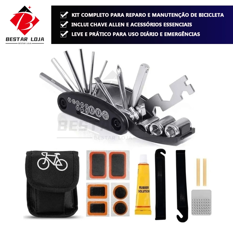 BESTAR LOJA Kit De Reparo E Remendo Manutenção Para Bicicletas Com Chave Allen Bike