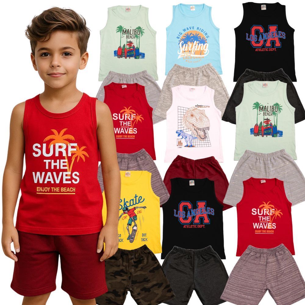 Kit Conjunto Infantil Menino Regata + Bermuda Sortido | Conjunto Verão Infantil e Juvenil Masculino 2 ao12 Anos