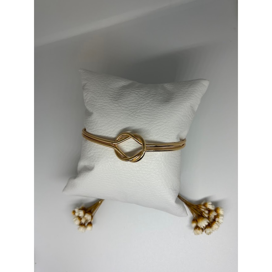 Bracelete Feminino Dourado com Nó Aro Rígido Ajustável Bijuteria Elegante