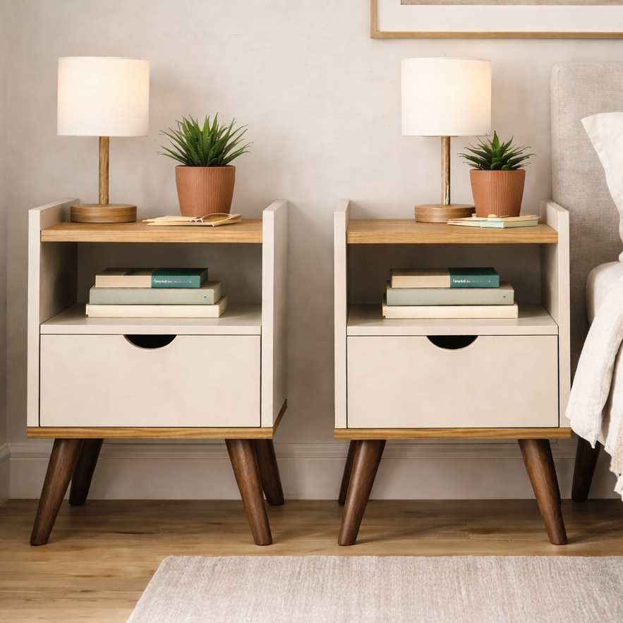 Kit 2 Mesas Cabeceira Quarto Gaveta Decoração Resistente Multiuso Organizador Nicho Retro ...