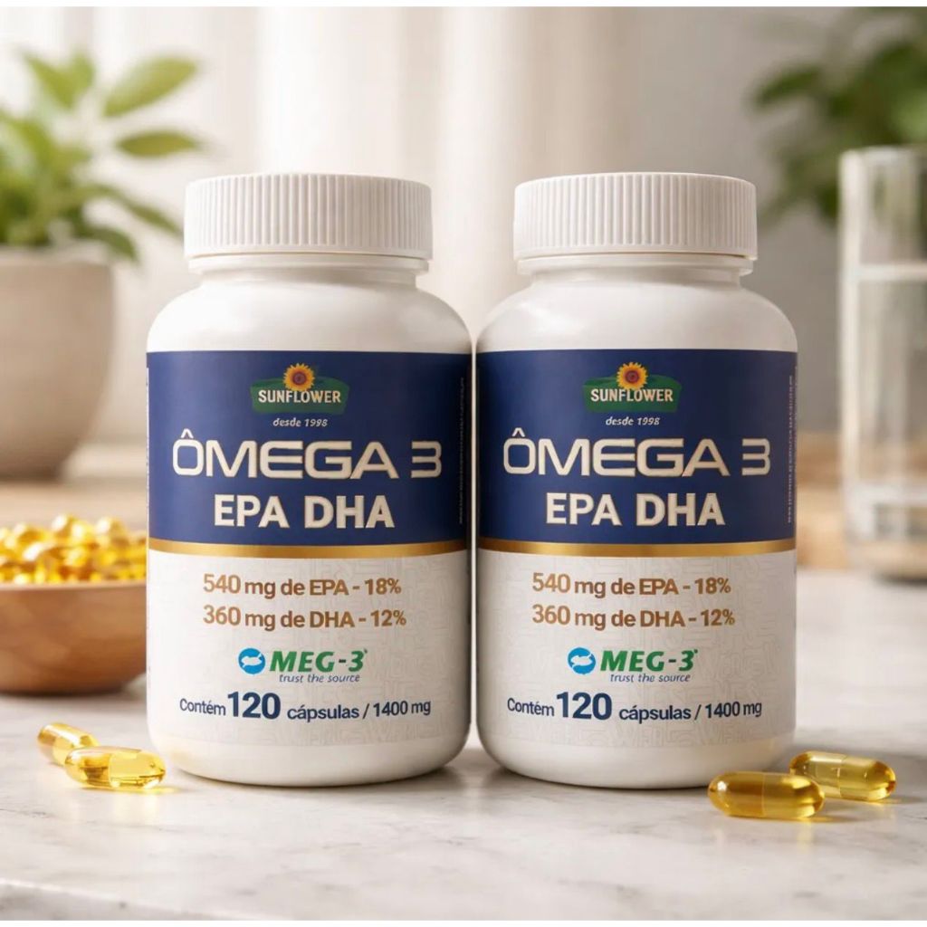 Kit 2 Omega 3 540/360 Meg 3 Puro Sunflower 240 Capsulas Sem Sabor