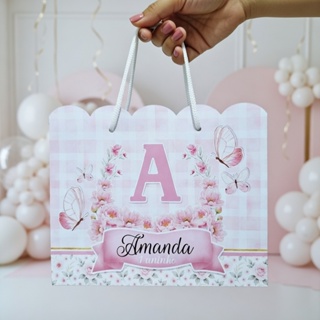Sacola Personalizada - Jardim Borboleta Rosa  - pegue e monte lembrancinhas tamanho 20x15x7 em Oferta na Shopee